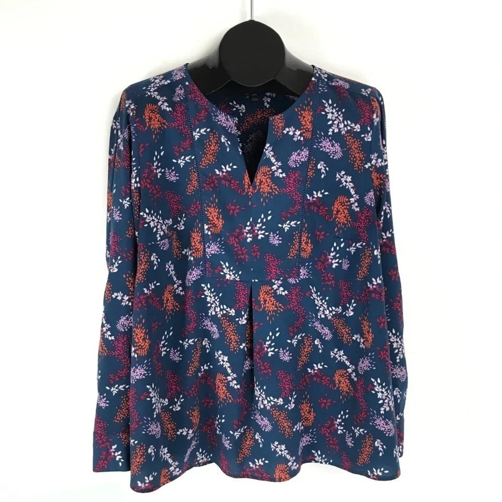 Lane Bryant Navy Floral Tunic Blouse with Pink and Orange Accents